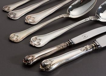 BESTICK, uppsättning för 12 personer, 112 delar, silver. Total vikt inkl stålblad ca 5480 g.
