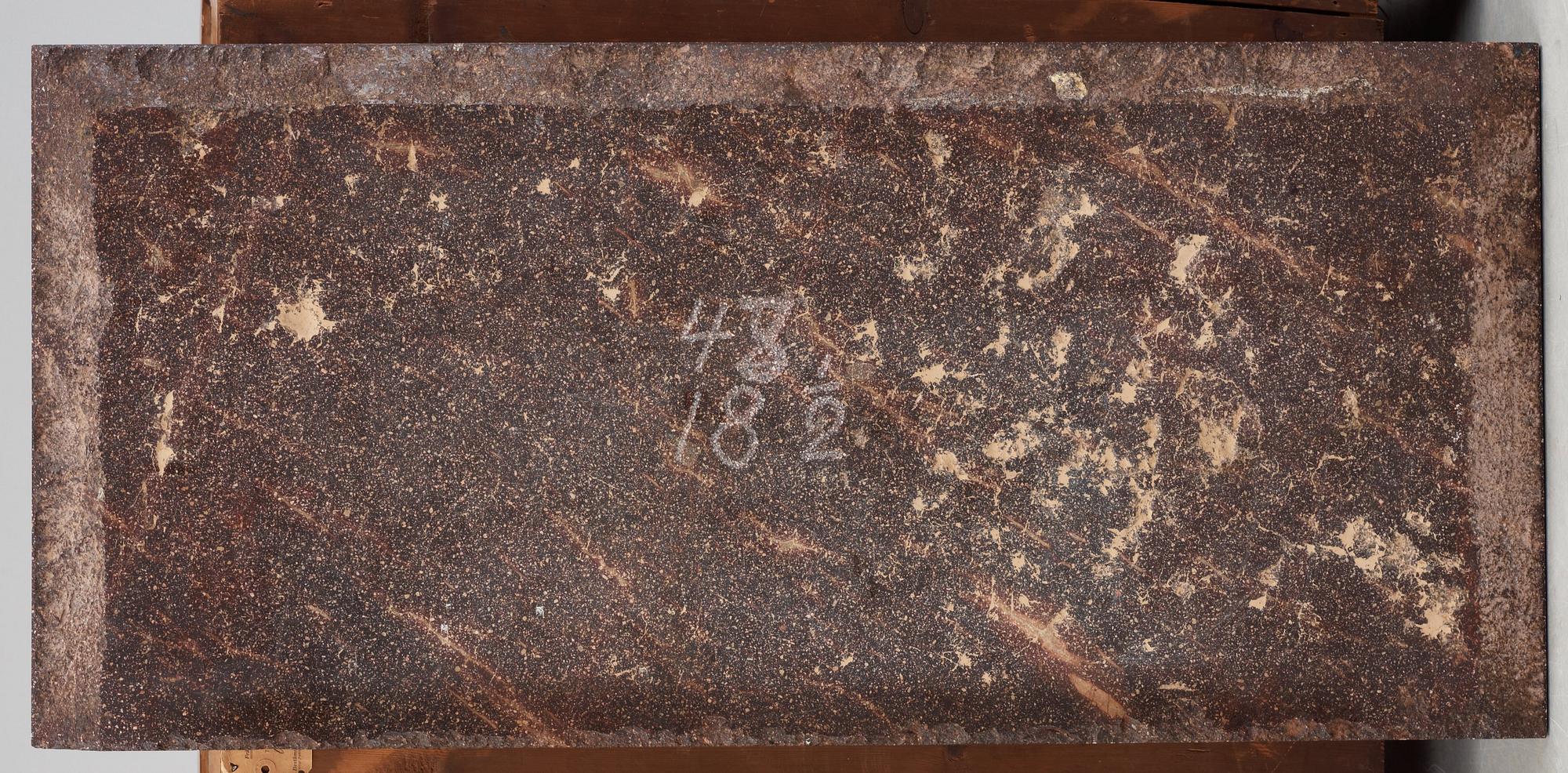 A Swedish Empire 19th century writing commode with porphyry top.