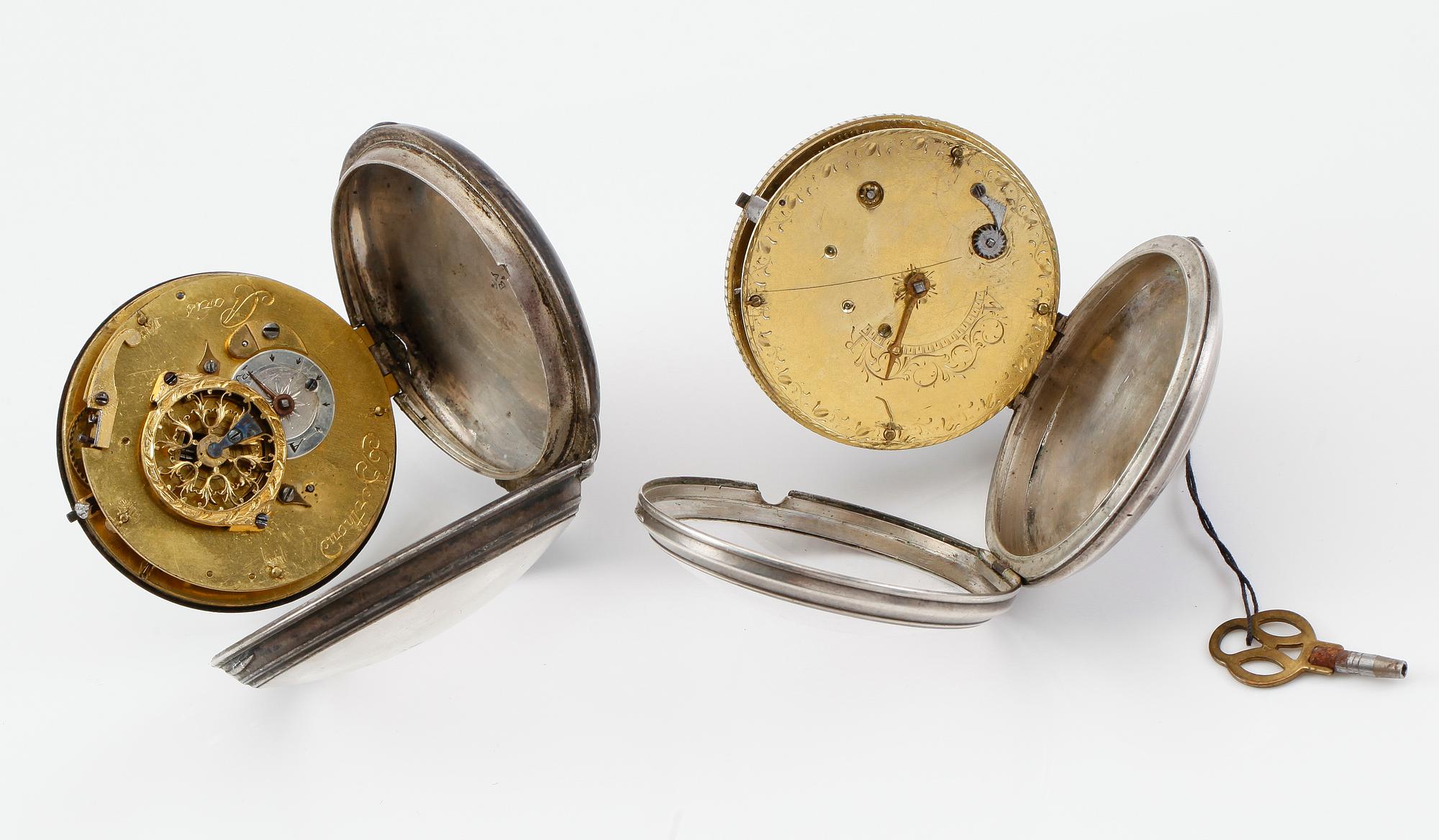 SPINDELUR, 2 st, silver, 1800-talets första hälft.