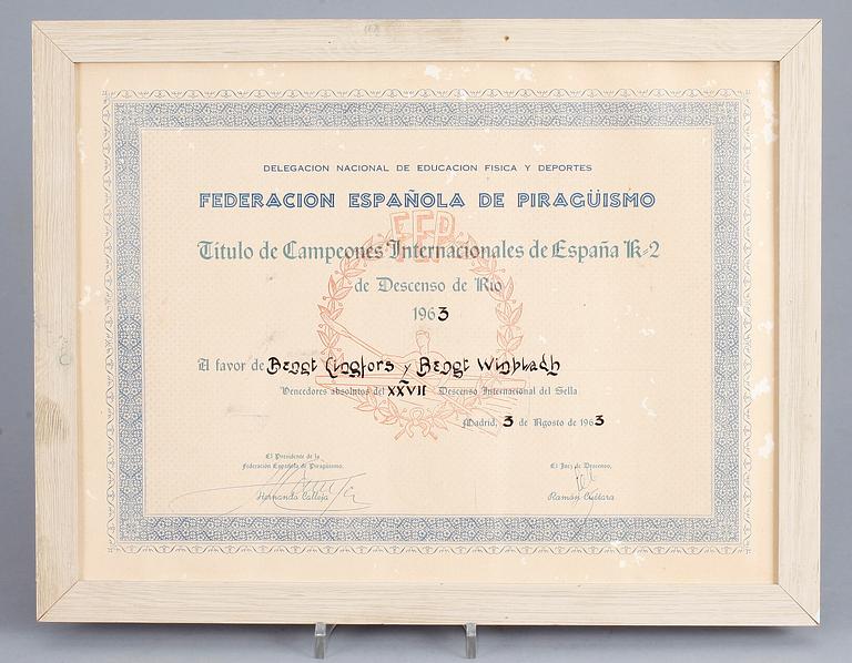 PRISPOKAL, metall, kanotloppet Rio Sella, Spanien, 1963.