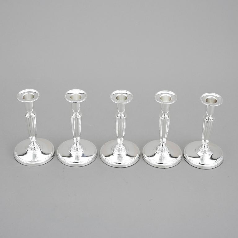 LJUSSTAKAR, 5 stycken, silver, CG Hallberg Stockholm 1954-55.