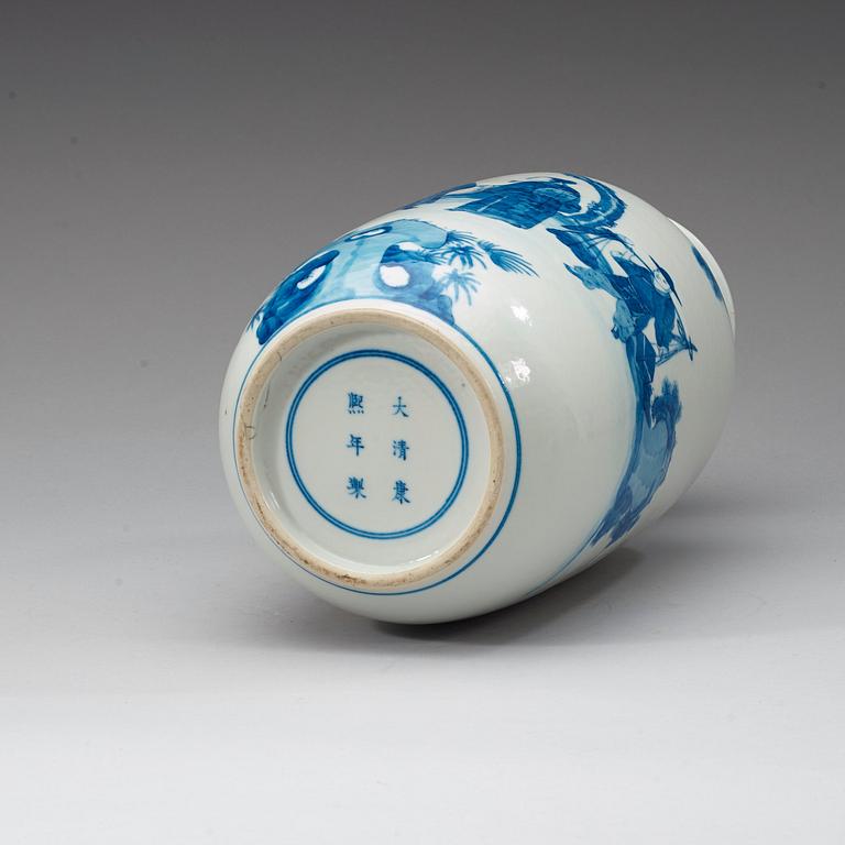 A blue and withe vase, 20th Century with Kangxi six character mark.