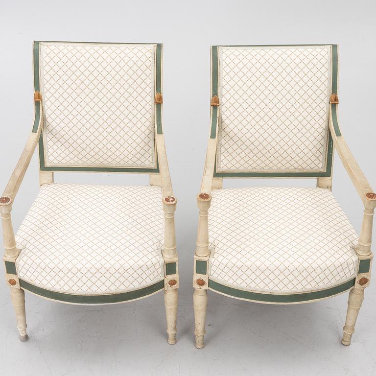 Karmstolar, ett par, directoire, Frankrike, sent 1700-tal.
