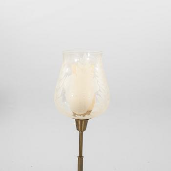 A engraved glass and brass floor lamp by Ulla Skogh for Glössner Co 1940's.