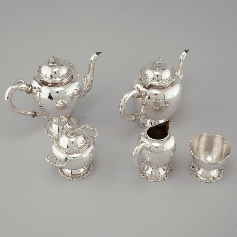 KAFFE- OCH TESERVIS, 5 delar, sterling silver, Peru, 1900-tal.