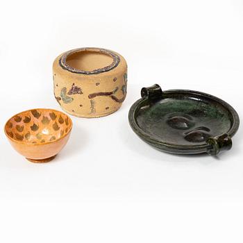 Wilhelm Kåge, a ceramic bowl, vase and dish, Gustavsberg, Sweden, 1927-29.