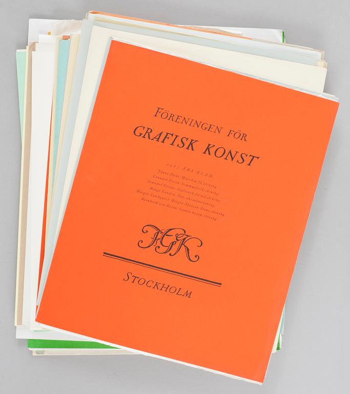PARTI GRAFIK, ca 180 st, Föreningen för Grafisk Konst, årsmappar. 1942-1977.