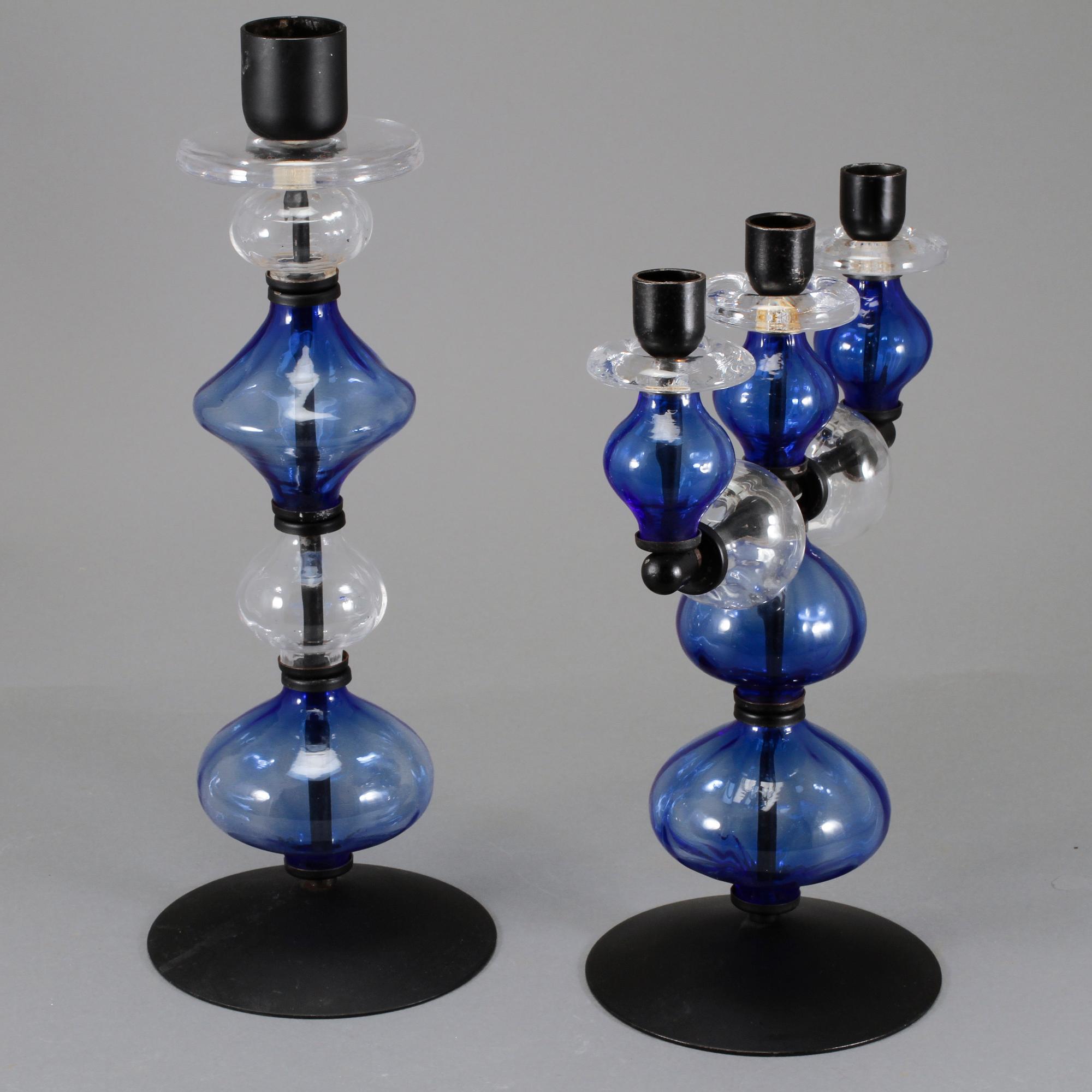 LJUSSTAKE samt KANDELABER, smide och glas, Erik Höglund, 1900-talets andra hälft.