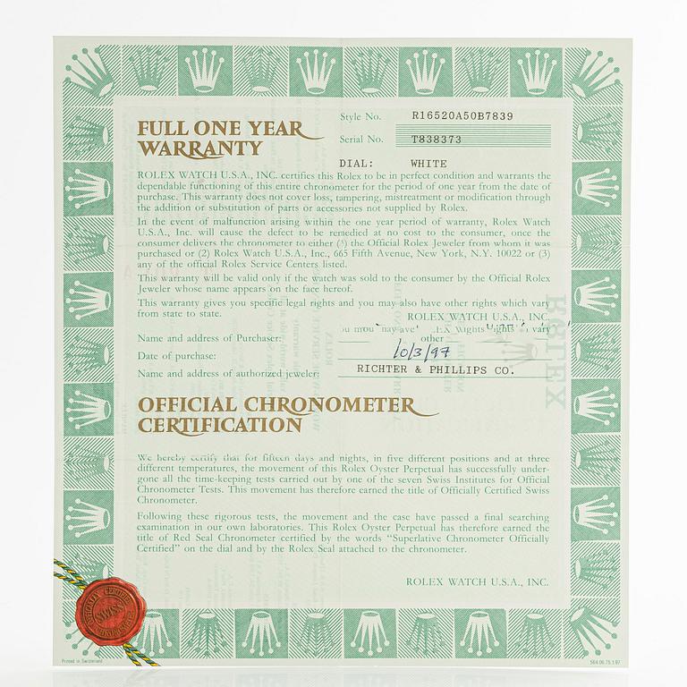 Rolex, Cosmograph, Daytona, "Rolex CPO", ca 1997.