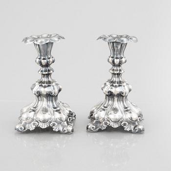 A pair of candelsticks, Baroque style, silver, CG Hallberg Stockholm, 1938.