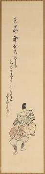 A Japanese scroll painting, ink and colour on paper, circa 1900.