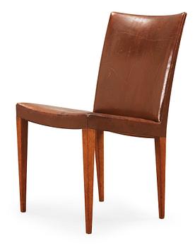 813. A Bruno Mathsson oak and brown leather chair, Karl Mathsson, Värnamo 1940's.