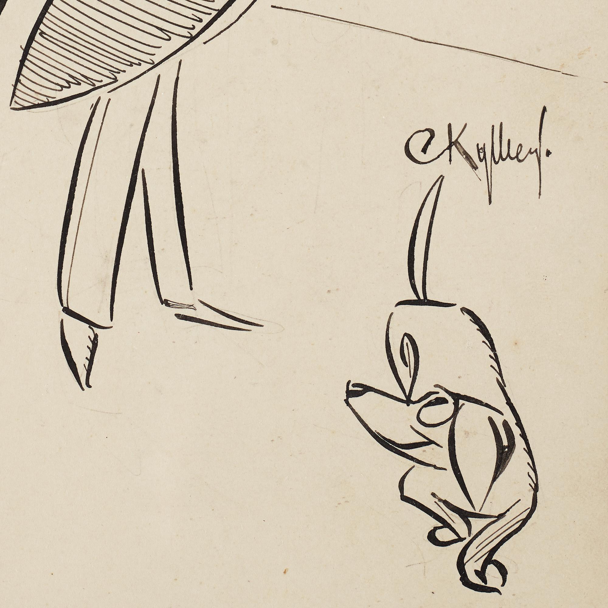 CARL KYLBERG, tusch, signerad CKylberg. "Två herrar på promenad".