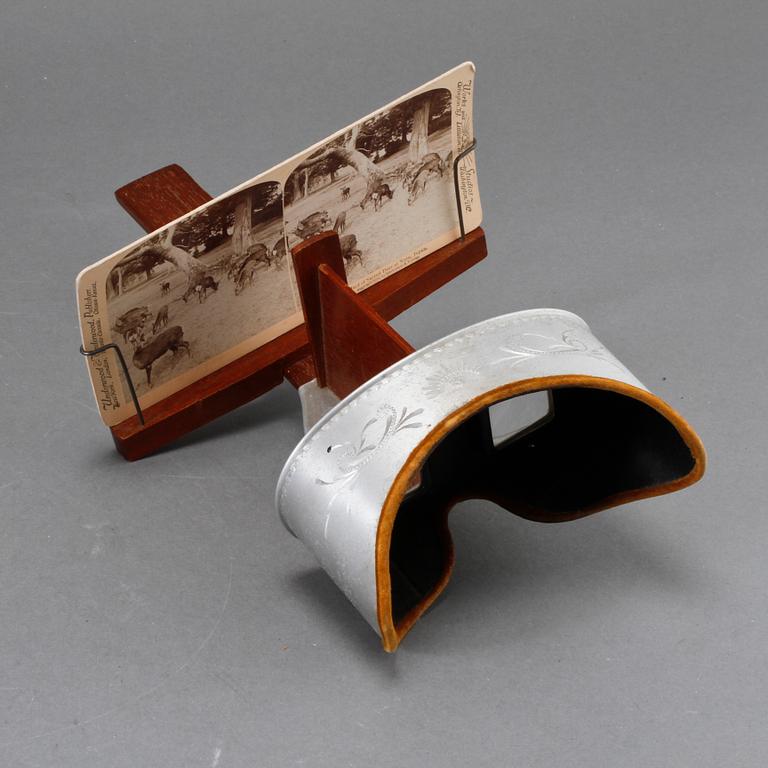 STEREOSCOPE med VYER, ca 215 st, New York, omkring år 1900.