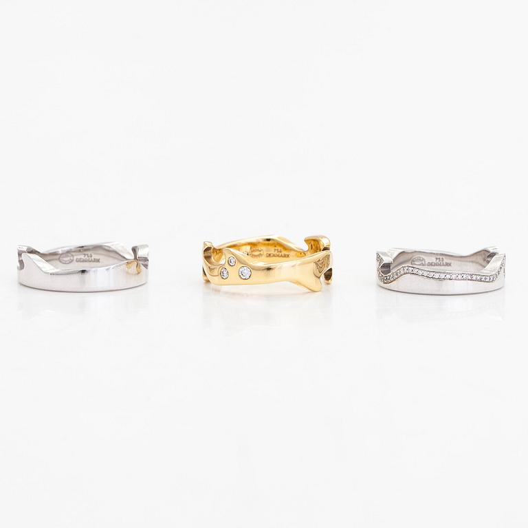 Georg Jensen, ring, "Fusion", set of 3, 18K gold/white gold with diamonds totalling approximately 0.34 ct.