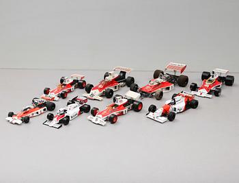 MODELLBILAR, samling Mc Laren Formel 1, 8 st, 1900-talets senare del.