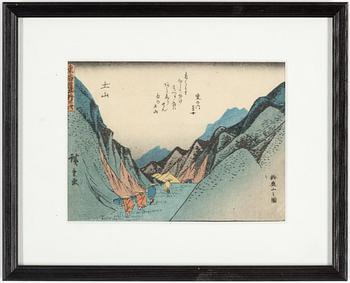 HIROSHIGE, 5 coloured woodblockprints. different editions.