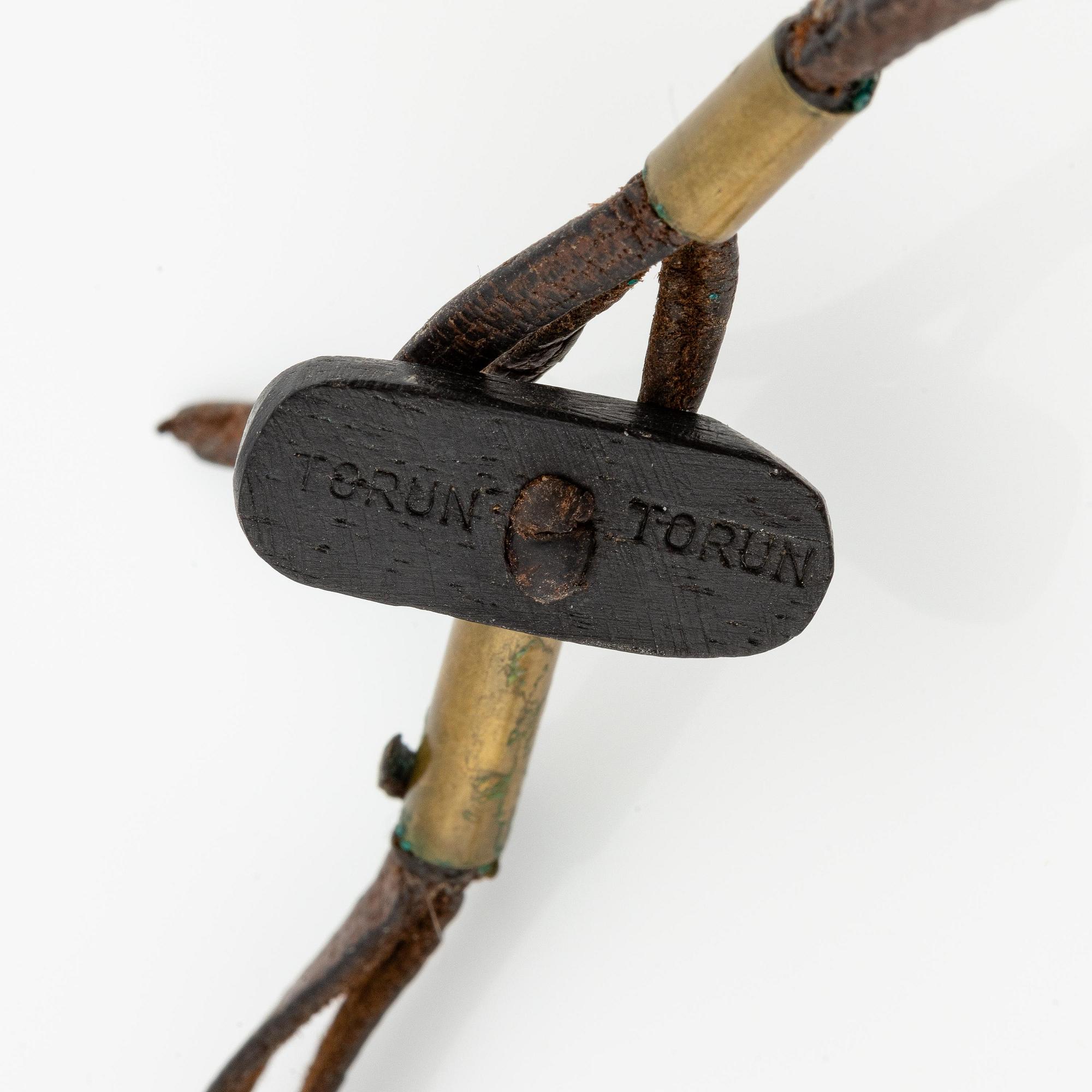 Vivianna Torun Bülow-Hübe, a necklace, wood, leather, mother-of-pearl and brass, most likely 1950's.