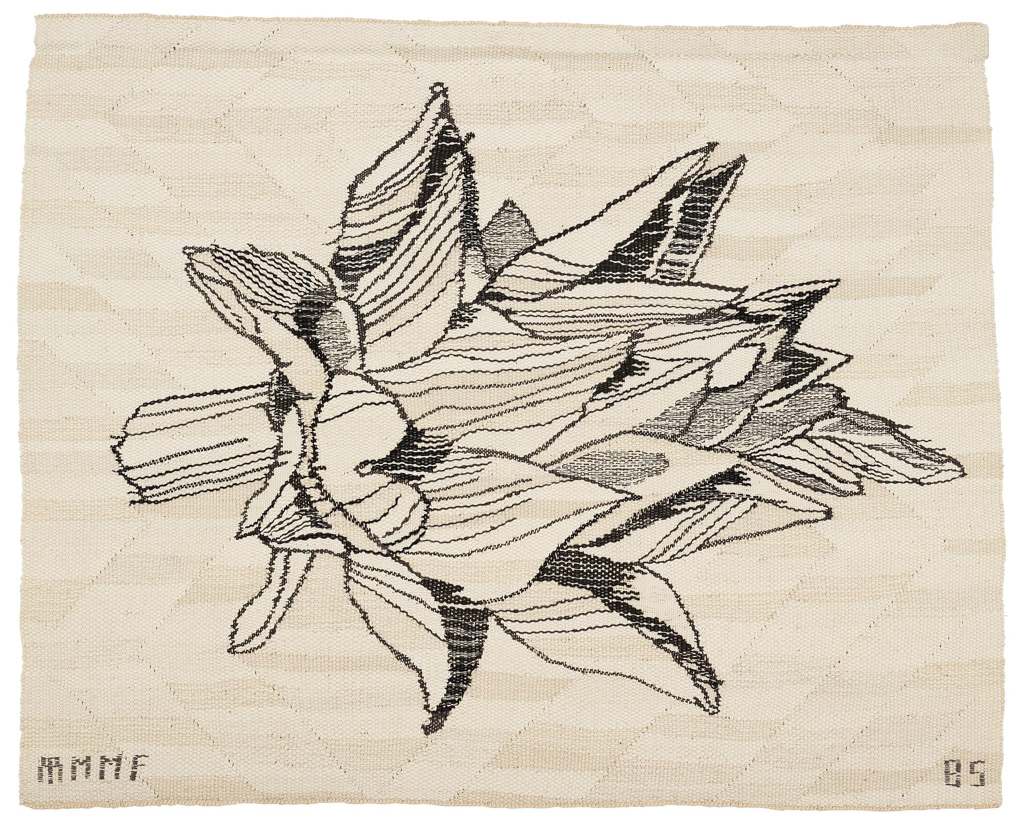 Barbro Sprinchorn, Vävd tapet, "Kronärtskocka", gobelängteknik, ca 68-68,5 x 82,5-83,5 cm, signerad AB MMF BS.