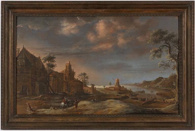 Dutch school, 18th century, Outside the city wall.