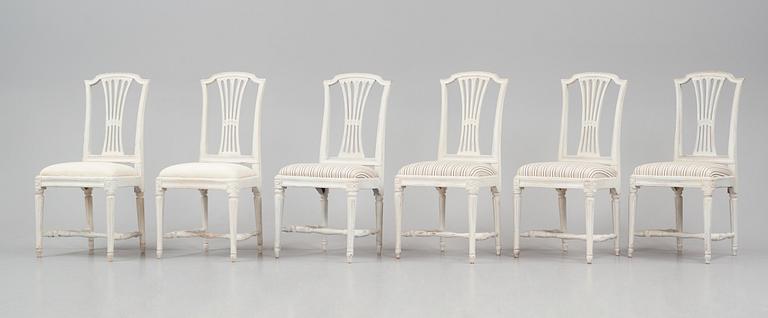 A set of twelve Gustavian chairs by J. Hammarström (master 1794-1812) and E. Ståhl (1794-1820).