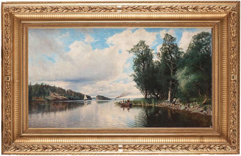 Edvard Rosenberg, Landscape with boats and fisherman.