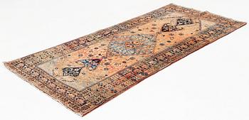 An antique part silk Kashan Motacham, ca 200 x 95,5-108 cm.