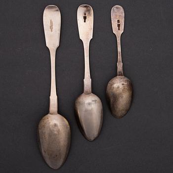 A set of 11 Russian silver spoons, 1874-1881.