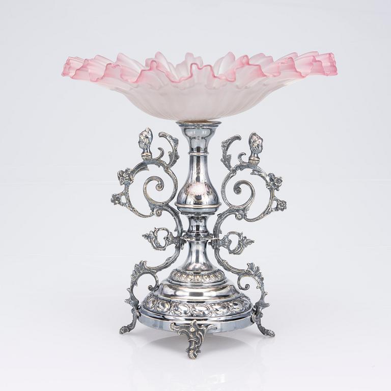 UPPSATSSKÅL, försilvrad metall och glas, ca 1900.