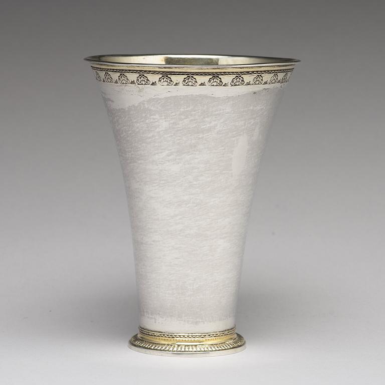 A Swedish 18th century parcel-gilt silver wedding-beaker, mark of Johan Soderdahl, Soderkoping 1770.