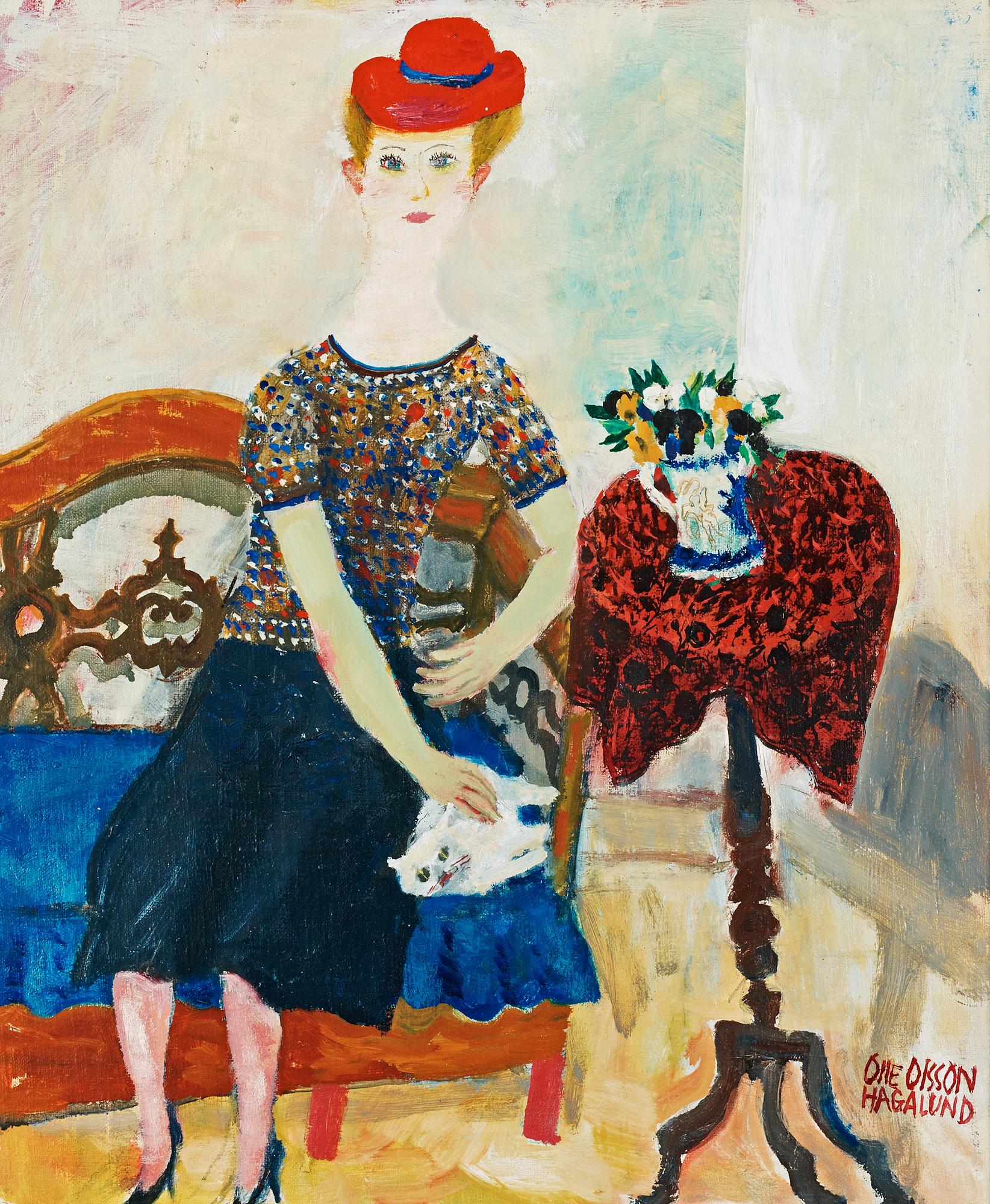 Olle Olsson-Hagalund, "Dam med katt" (Lady with cat).