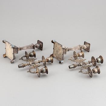 A pair of silver plated candelabras, early 20th century.