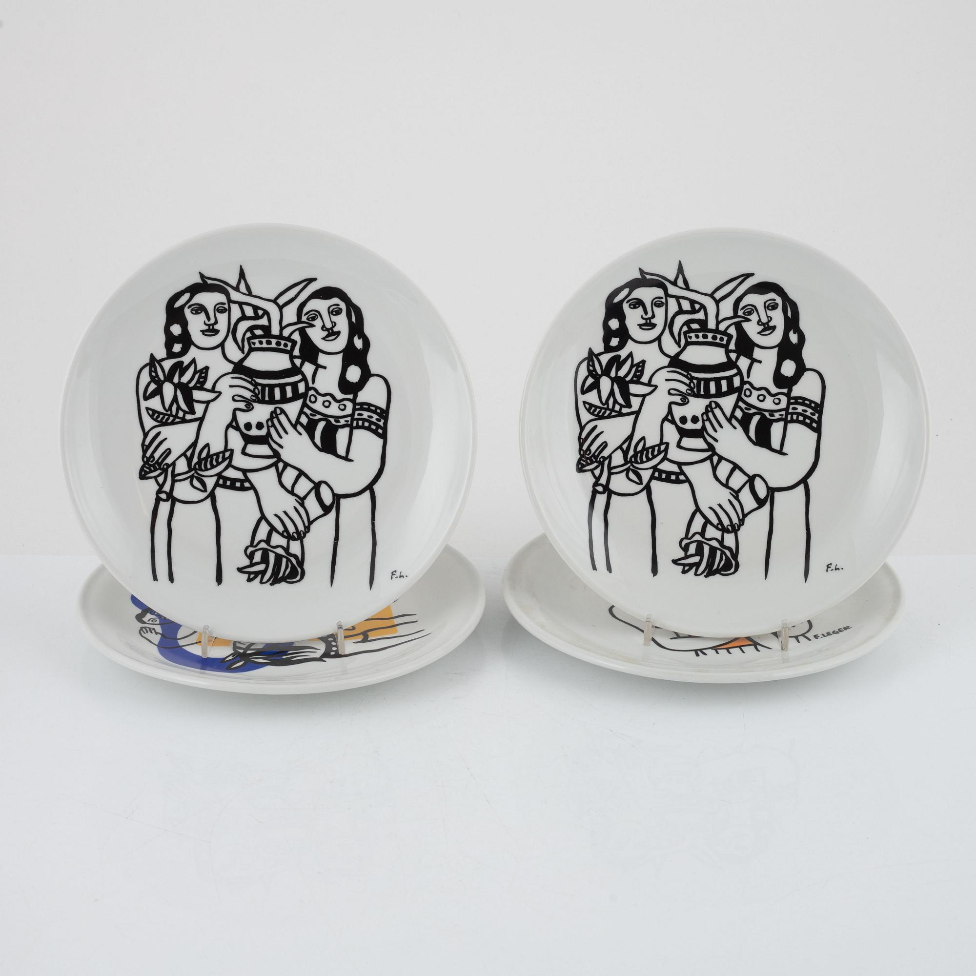 Fernand Léger, efter. Tallrikar, 8 st, porslin, Biot, Frankrike.