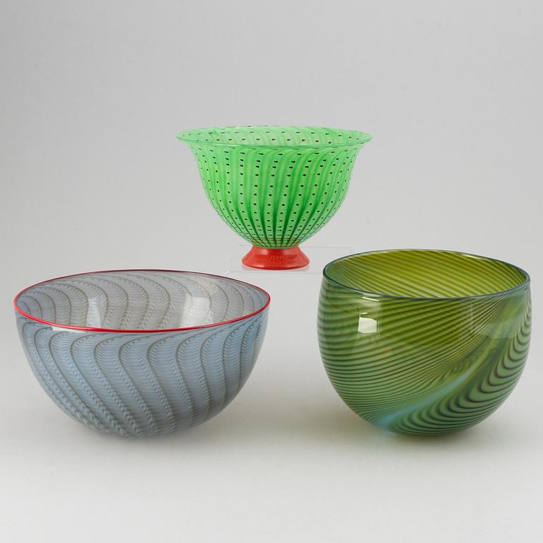 Three glass bowls, Transjö, including Sven-Åke Carlsson, Jan-Erik Ritzman.