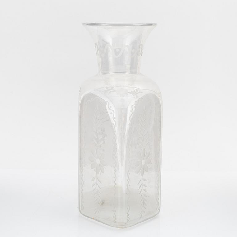 A hexagonal glass flask, 20th century.