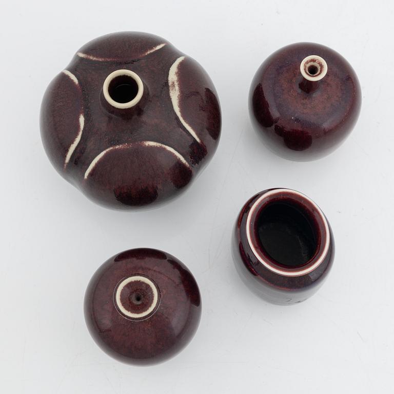 Rolf Palm, vaser, 3 st, Mölle, samt Stig Lindberg, en vas, Gustavsberg Studio.