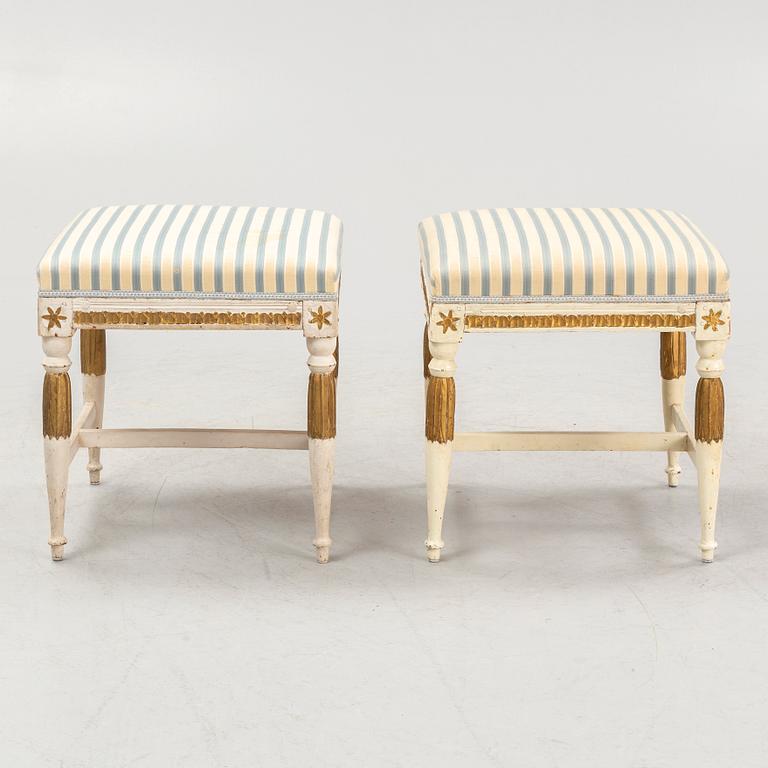 A pair of Gustavian stools from Lindome, Sweden, around 1800.