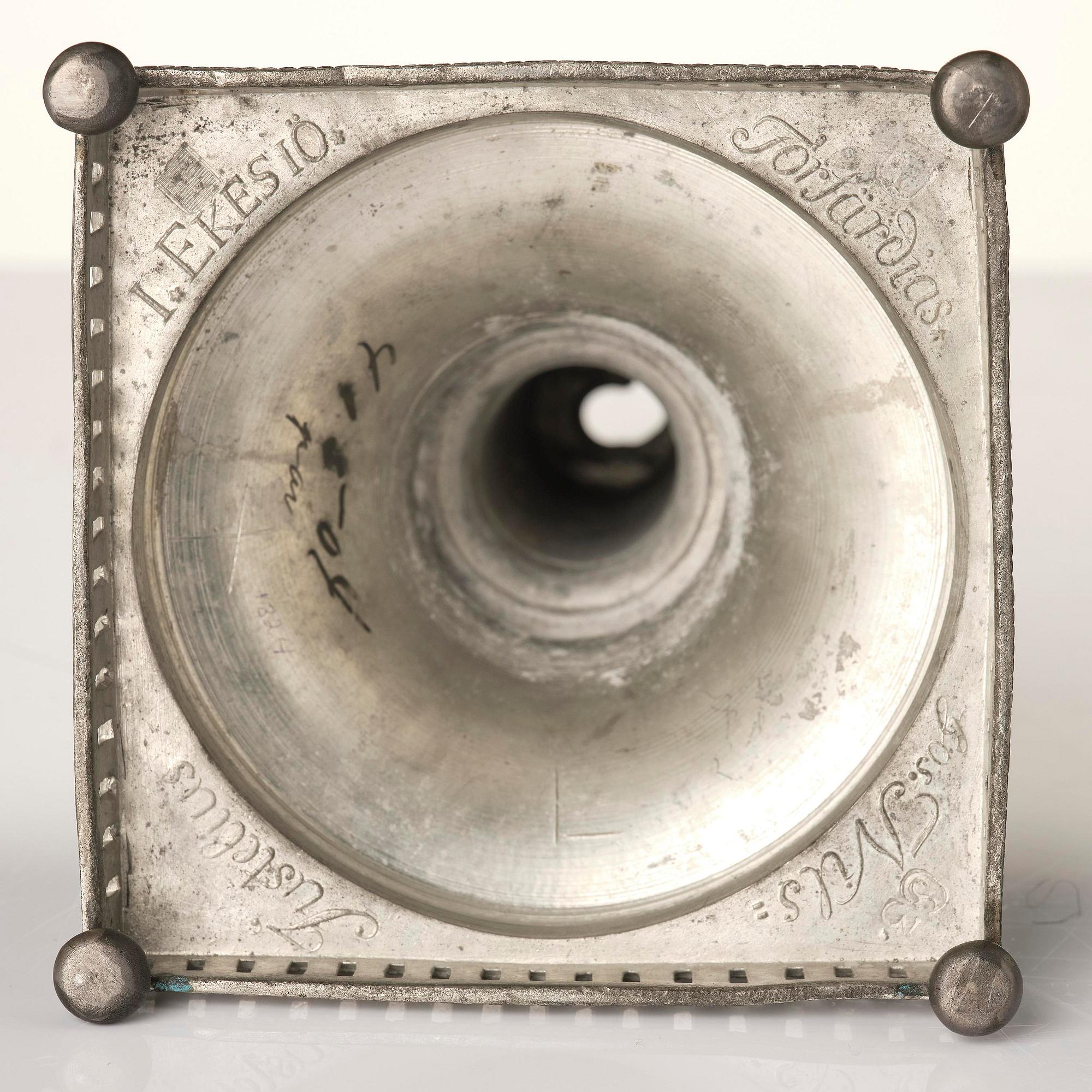 A pair of late Gustyavian pewter candelsticks by N. Justelius, Eksjö  1784-1829.