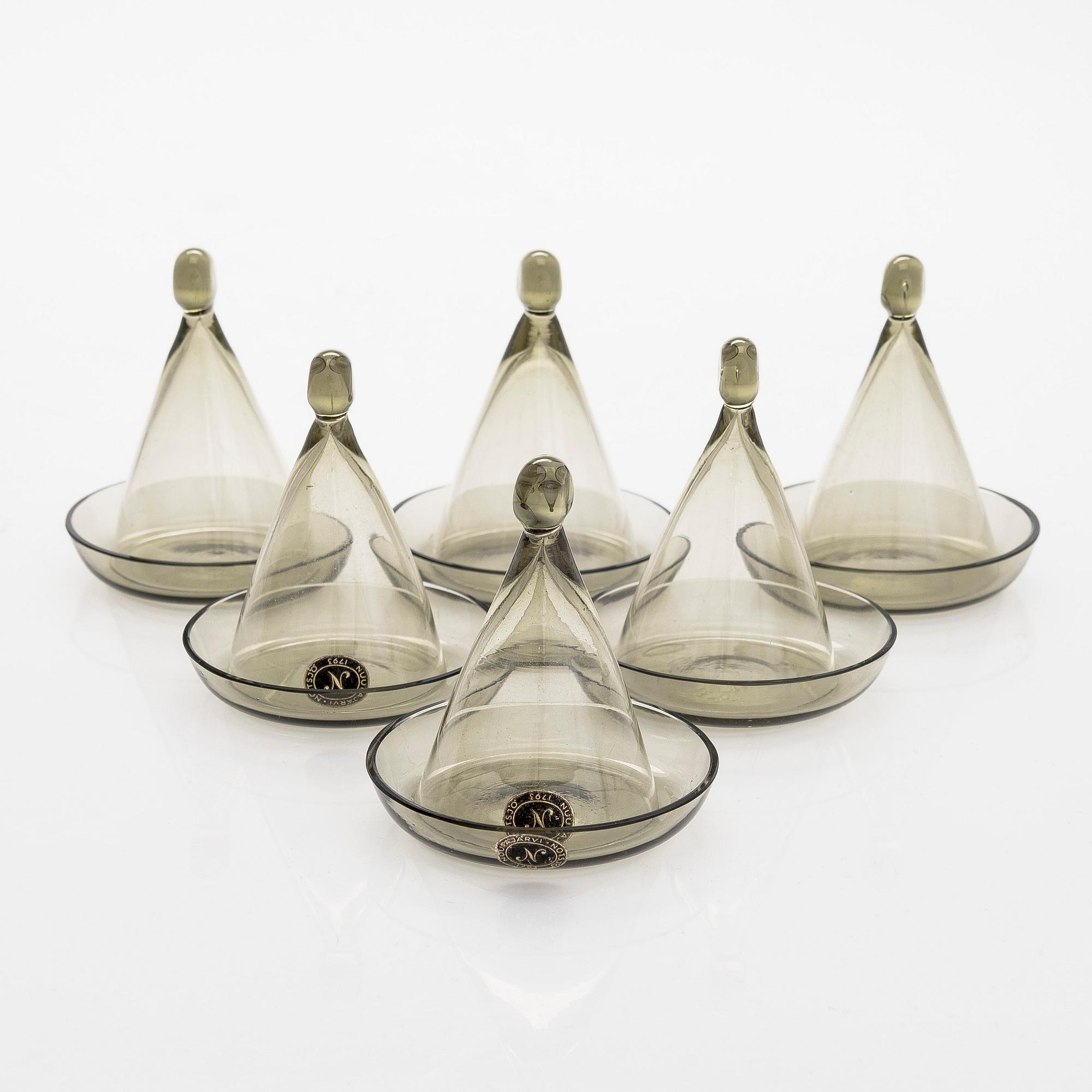 Kaj Franck, a set of six early 1950s schnapps glasses for Nuutajärvi.