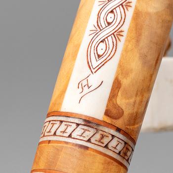 TYKO LAMPA, a Sami birch and reindeer horn walking stick, Vittangi, signed.
