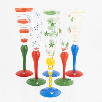 Anne Nilsson, champagne glasses, 6 pcs, "Clown", Orrefors.