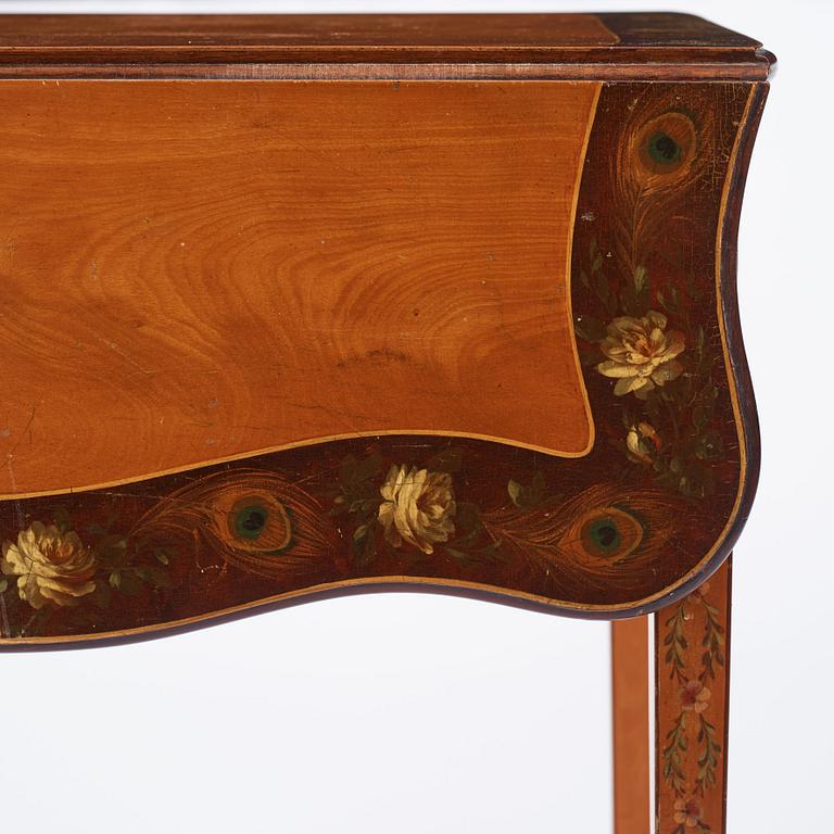 A Sheraton Revival painted satinwood drop-leaf table, 19th century.