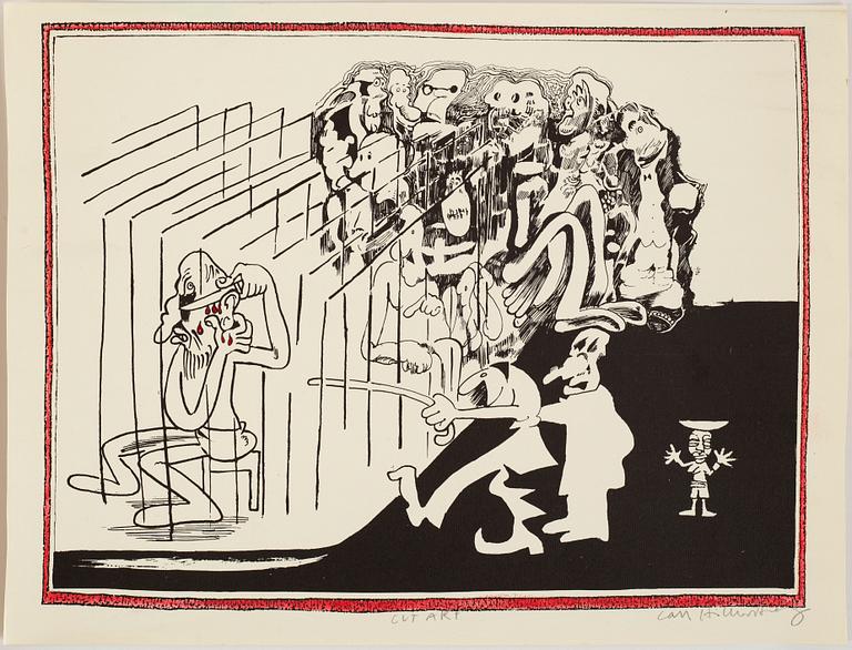 Lars Hillersberg, handkolerad litografier/collage, 4 st, signerade.