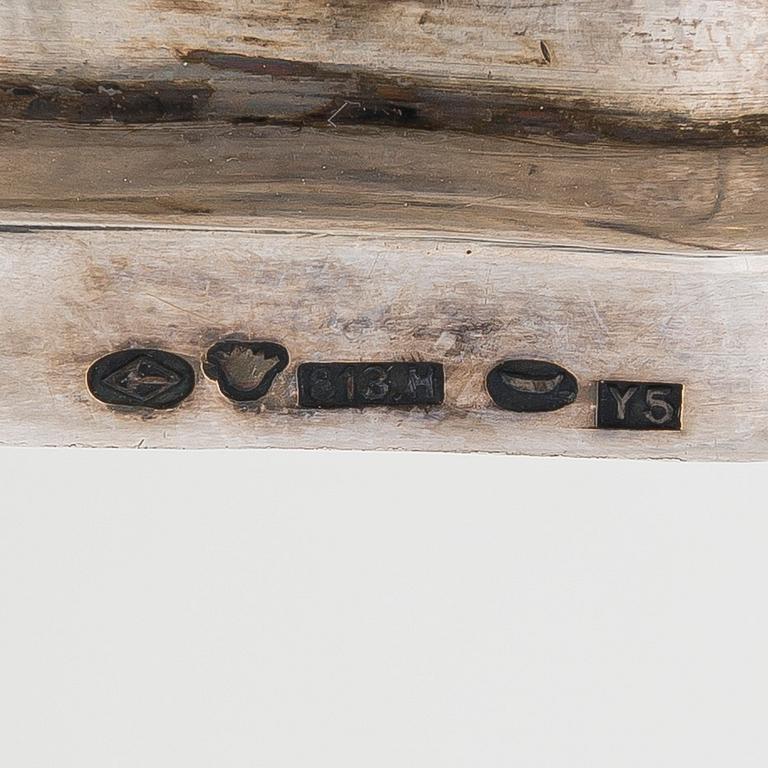 A set of two 1920s-1930s silver sweetmeat basket with sugar tong and jam spoon, Uusi Kultaseppä Oy, Helsinki, Finland.