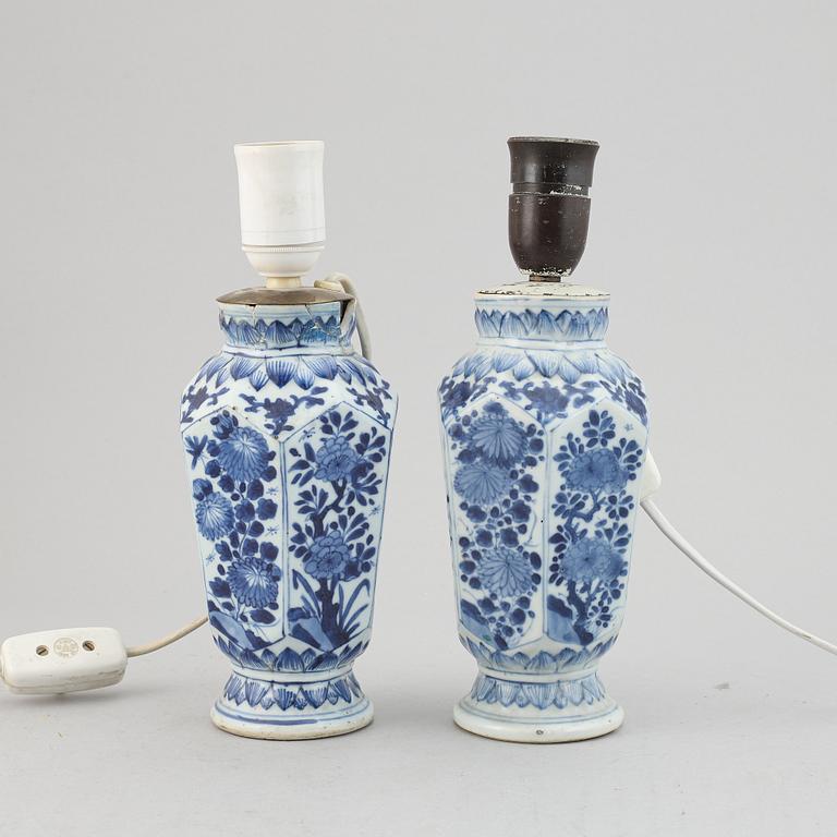 A pair of blue and white vases made in to lamps, Qing dynasty, Qianlong (1736-95).