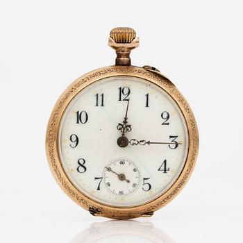 FICKUR, 14K guld, gul metall och emalj, Schweiz, omkring sekelskiftet 1900-tal.