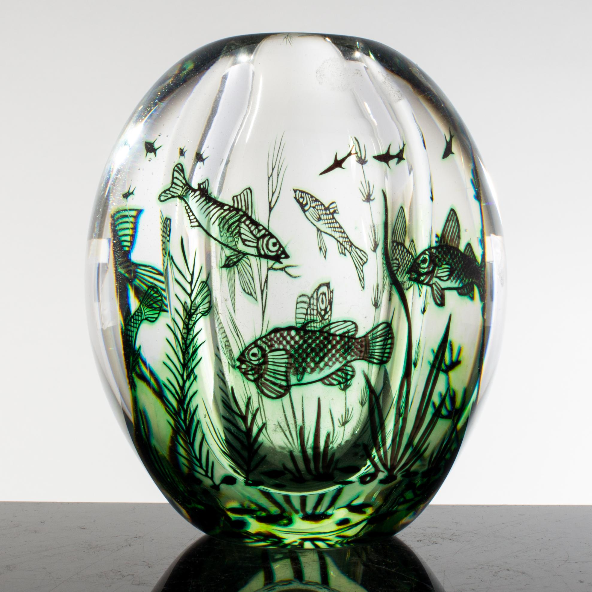 A Fishgraal vase by Edward Hald for Orrefors 1955.
