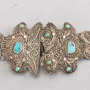 A propably Russian silver belt (unmarked), total weight ca 188 gr, length 75,5 cm.