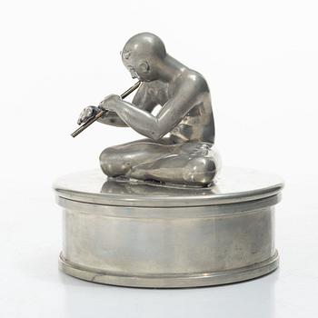Nils Fougstedt, a pewter and brass lidded jar, Firma Svenskt Tenn, 1949, the jar with model nr A31.