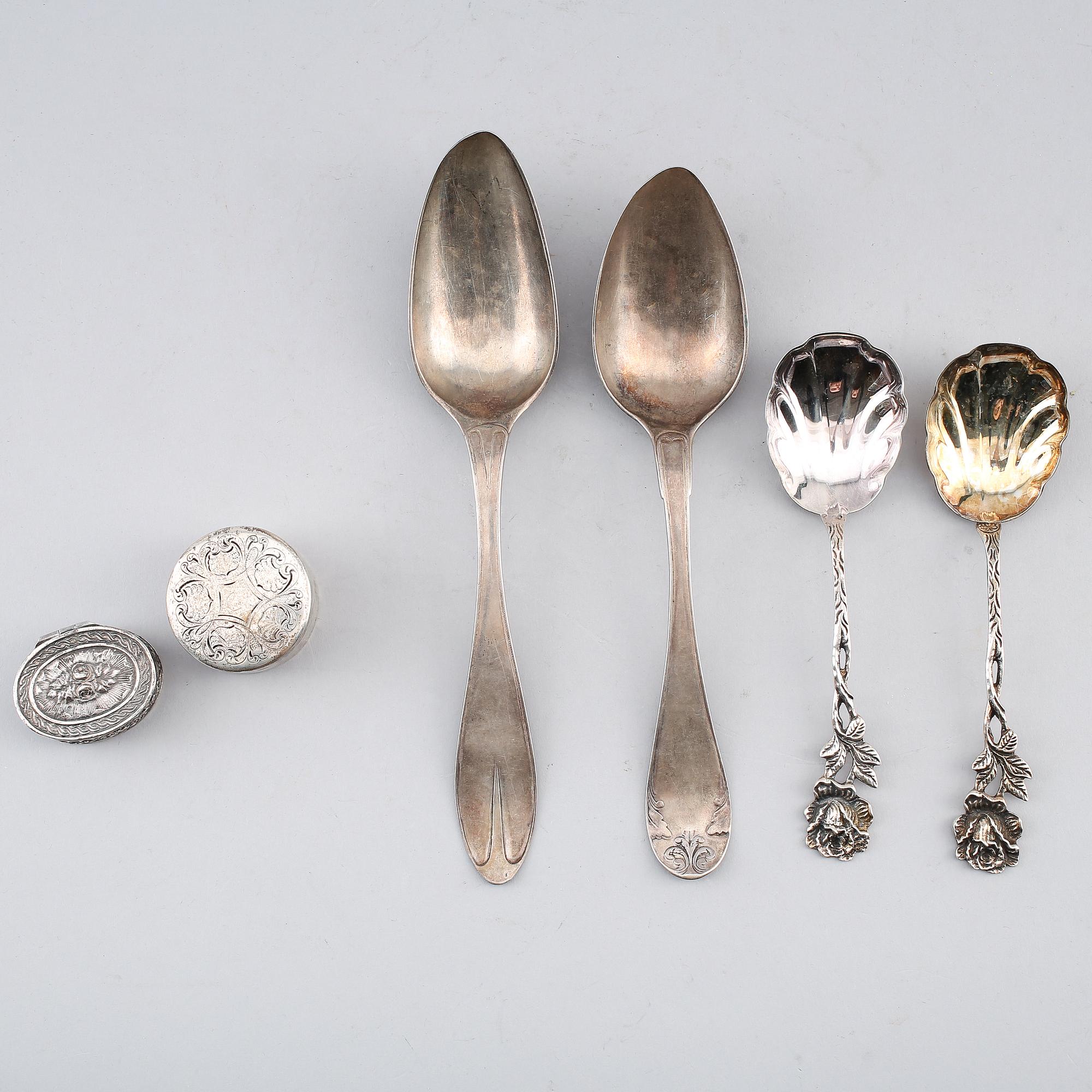 SILVERFÖREMÅL, 6 delar, 1800-/1900-tal. Vikt ca 238 gram.